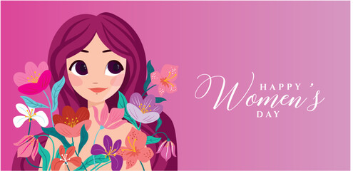 happy womens day flower background with face