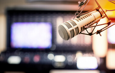 Professional microphone in radio studio