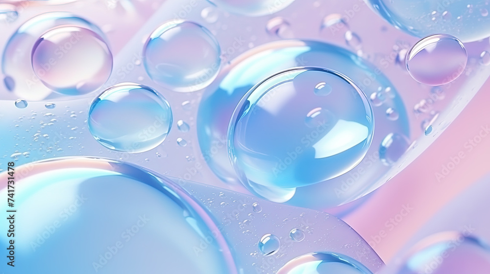 Poster abstract background with soft bubbles in pink and blue light. holographic bubbles backdrop.