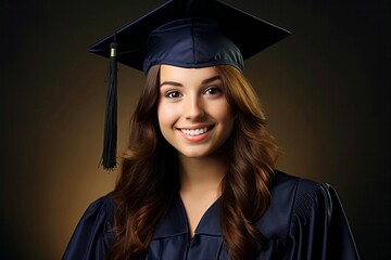 Graduada universitaria feliz con toga y birrete