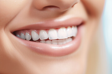 Obraz premium Banner for Invisalign orthodontics, modern dentistry concept. Unrecognizable blonde woman with healthy white teeth holding invisible braces while sitting at dental chair, closeup portrait, copy space