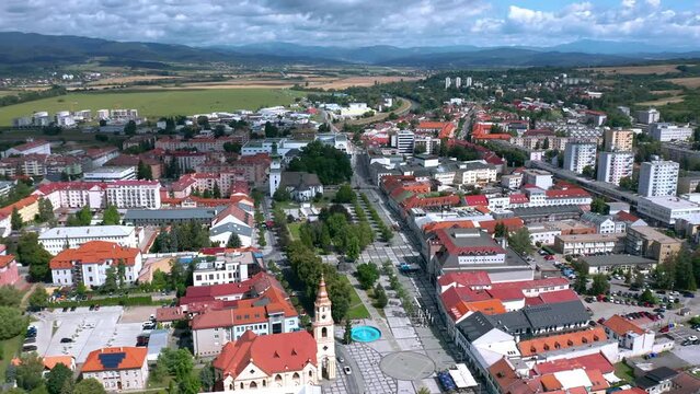 Aerial skyline cityscape of Zvolen, Slovakia on a sunny summer day