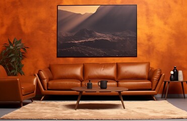 Chic Minimalist Living Room with Elegant Leather Sofa