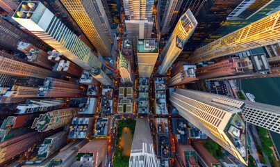 Top down drone breathtaking view photo above the city with the highest skyscrapers