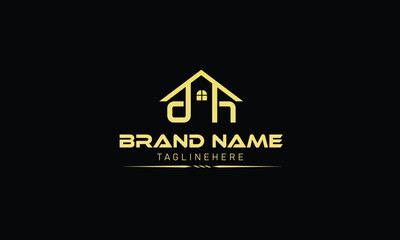 Logo design of H D DH HD in vector for construction, home, real estate, building, and property. Minimal awesome trendy professional logo design template on black background.