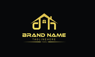 Logo design of H D DH HD in vector for construction, home, real estate, building, and property. Minimal awesome trendy professional logo design template on black background.