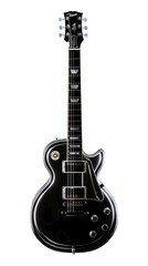 Obraz premium A sleek black electric guitar with a glossy finish, isolated