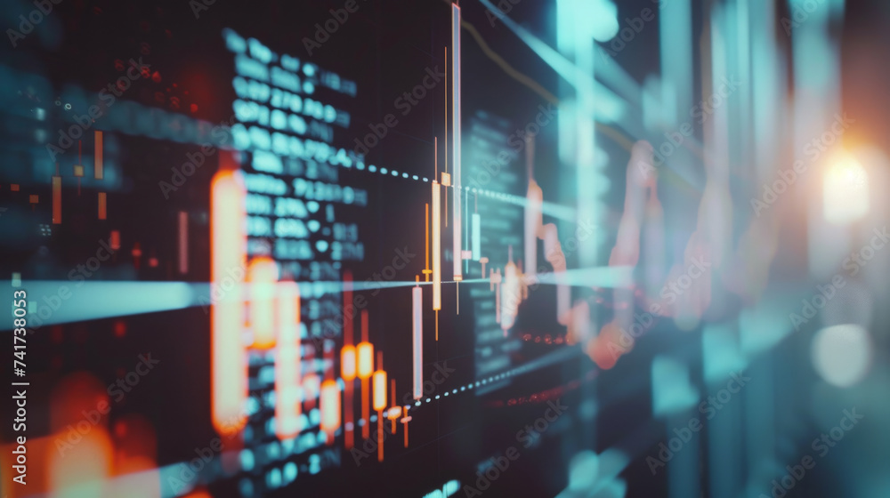 Aufkleber digital financial graph with fluctuating stock market data and trading indicators