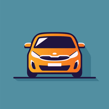 Orange car icon. Front view. Vector illustration