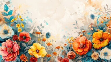 Personalized Floral Greetings: Share Your Thoughts Amidst Watercolor Blossoms. - obrazy, fototapety, plakaty