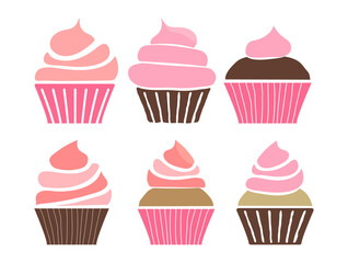 Pink Cupcake Illustration Set or Muffin Icon for Bakery