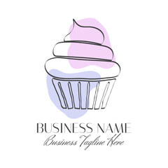 Outline Modern Cupcake Logo for Bakery in Abstract Style