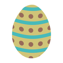 Colorful Decorated Easter egg with Stripes and Dots. Vector Flat or Cartoon Isolated Holiday Illustration. Religious Celebration Symbol, Traditional Spring Decoration for Greeting Card, Poster.