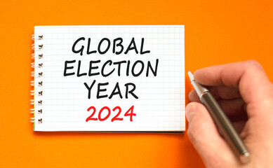 Global election year 2024 symbol. Concept words Global election year 2024 on beautiful white note....