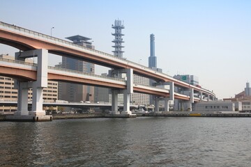 Naklejka premium Elevated roads in Kobe, Japan