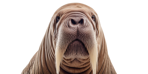 Walrus face shot isolated on white or transparent background
