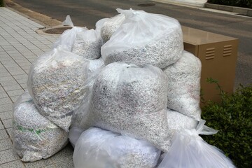 Bags of shredded paper documents in Japan
