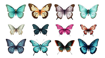 Collection of multicolored butterflies isolated on transparent background. ai generated.