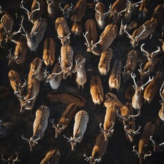 Aerial view of a herd of deer in the wilderness, showcasing the beauty of wildlife and the concept of freedom - obrazy, fototapety, plakaty