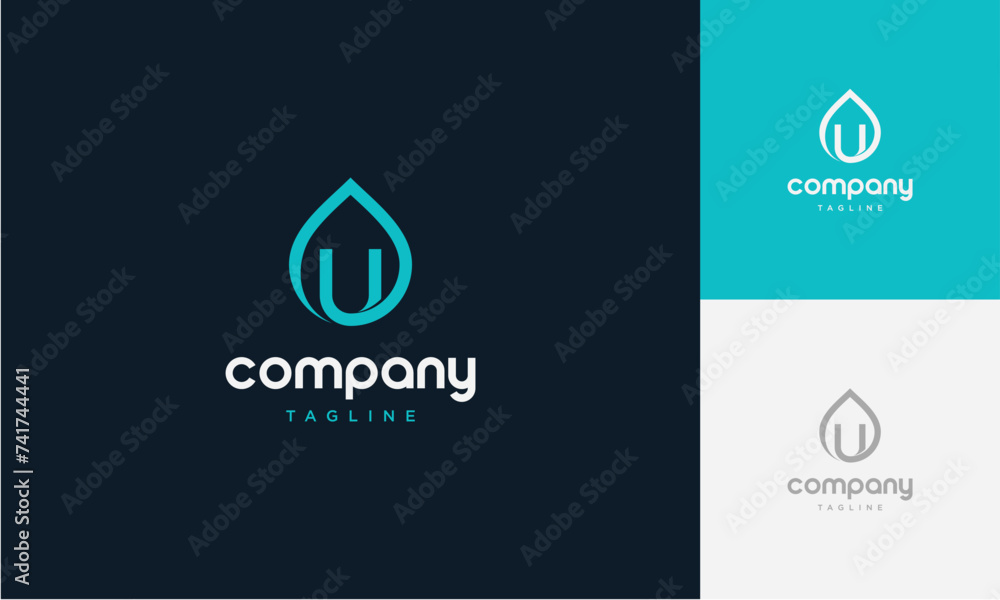 Fototapete water drop letter u lowercase initial logo,flat vector logo design ideas template element,creative s