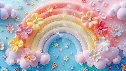 Vibrant Clay Creation. Circular Rainbow Background with Floral, Starry, and Festive Accents.
