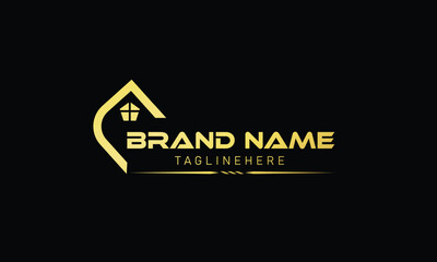 Modern home real estate logo template  building. House Abstract Real Estate Countryside Logo Design Template for Company. Building Vector Silhouette. key gold Colour