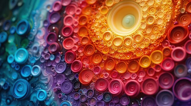 Whimsical Clay Creations: Top-Down View of Circular Rainbow Background, Crafted with Intricate Details. Abstract Background.