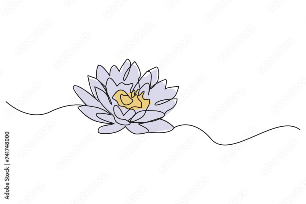 Poster lotus flower continuous line drawing. one line drawing background. lotus continuous line.