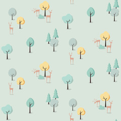 Deers and trees seemless pattern design