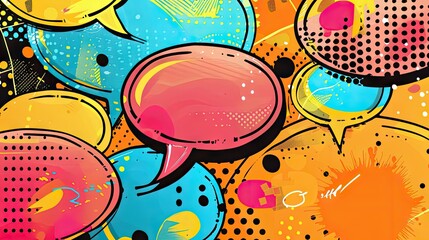 Dynamic Comics Background with Cartoon Speech Bubbles and Halftones. Retro Pop Art Style Poster for Fun Graphic Designs. Perfect for Visual Storytelling.