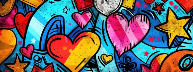 Cute graffiti art abstract background. abstract street art. colorful pattern in the style of 80s children's art