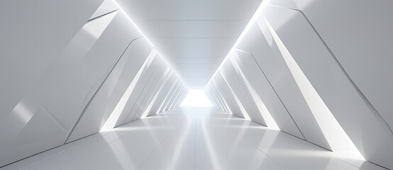 Long Hallway With White Walls and Light at End