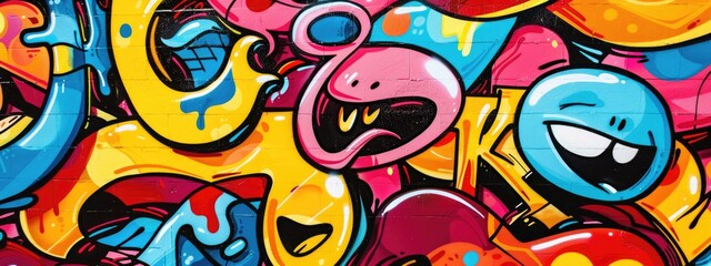 Obraz premium Cute graffiti art abstract background. abstract street art. colorful pattern in the style of 80s children's art