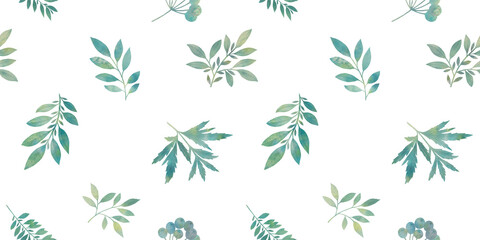 seamless pattern delicate leaves and branches on abstract white background