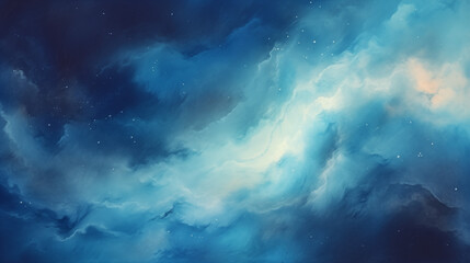 Fototapeta na wymiar Abstract Watercolor Oceanic Cosmic Waves Blue Painting Background