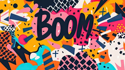 Fotobehang Explosive 3D Boom Comic Text Effect Template. Dynamic and Vibrant Pop Art Style for Attention-Grabbing Graphic Designs © pvl0707