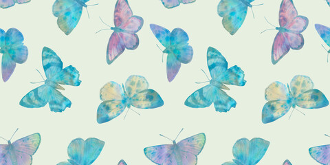colorful butterflies, seamless watercolor pattern