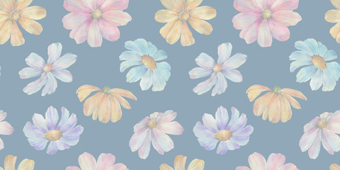 watercolor flowers, seamless pattern, abstract background of multi-colored flowers, for printing wallpaper, wrapping paper, cards