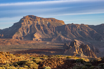 Sunset view of Teide mountain and surrounding area in Tenerife (Spain)