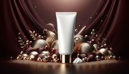 White Beauty Products Packaging Mockup, white tube on the deluxe backdrop, luxury background