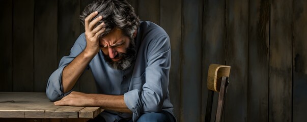 Exhausted man overwhelmed by stress and fatigue experiencing burnout syndrome. Concept Burnout Syndrome, Stress and Fatigue, Mental Health, Work-Life Balance, Overwhelmed Man