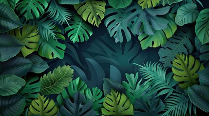 Green leaves eco-friendly background with place for text. Concept of ecology and healthy environment. nature background. monstera tropical leaves 