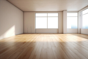 Spacious Room With Wooden Floors and Large Windows