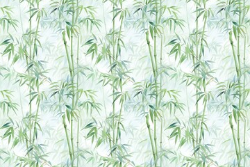 Fototapeta premium Seamless pattern of delicate watercolor bamboo stalks on a light background