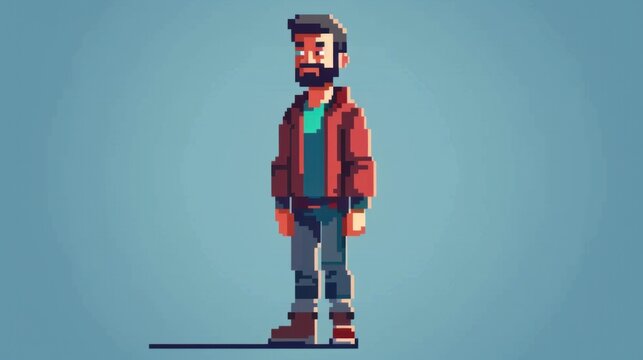 Fototapeta An isolated 8-bit pixel art male character, reminiscent of classic video games