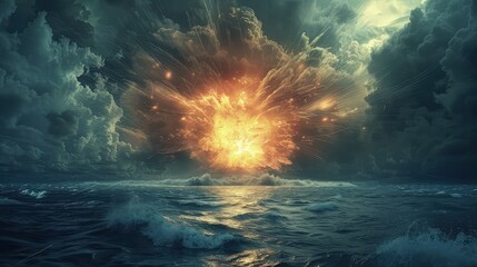 Radiant Chaos: Capturing the Eerie Beauty and Destructive Power of an Atomic Blast in the Open Waters.