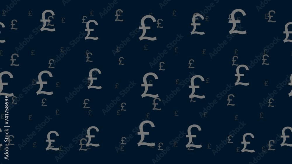 Poster pound symbols float horizontally from left to right. parallax fly effect. floating symbols are locat
