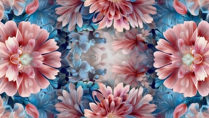 Turquoise wallpaper with pink flowers