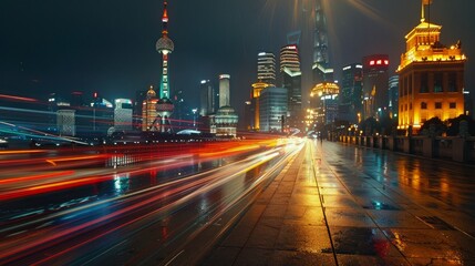 Fototapeta na wymiar The luminous streaks of light on the streets of China