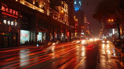 Fototapeta na wymiar The luminous streaks of light on the streets of China